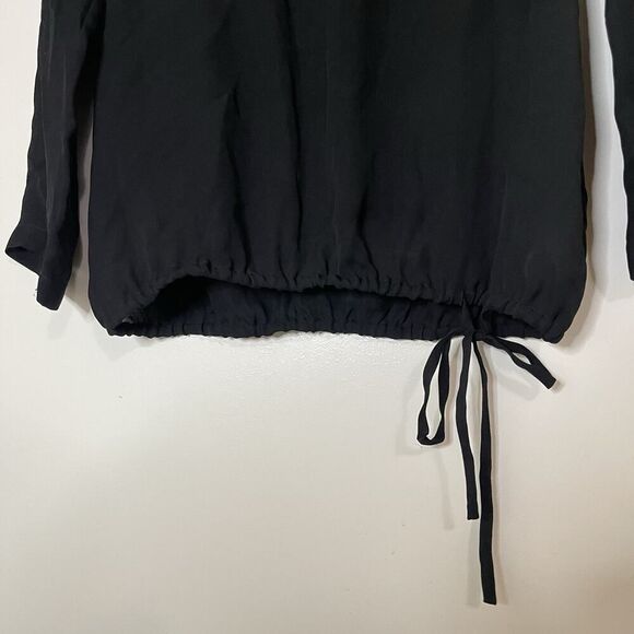 THEORY black long sleeve drawstring hem silk blouse top size XS - Picture 2 of 6